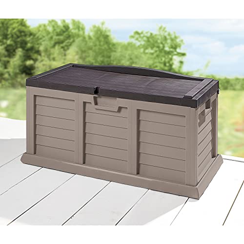 BrylaneHome 116-Gallon Rolling Deck Box, Tan Brown