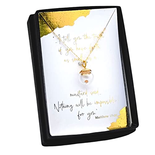 Mustard Seed Necklace for women in gold, 14K gold-filled with hand blown glass globe/ball