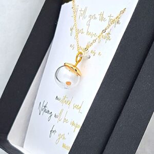 Mustard Seed Necklace for women in gold, 14K gold-filled with hand blown glass globe/ball