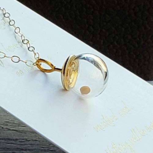 Mustard Seed Necklace for women in gold, 14K gold-filled with hand blown glass globe/ball