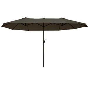 outsunny extra large 15ft patio umbrella, double-sided outdoor umbrella with crank handle and air vents for backyard, deck, pool, market, gray