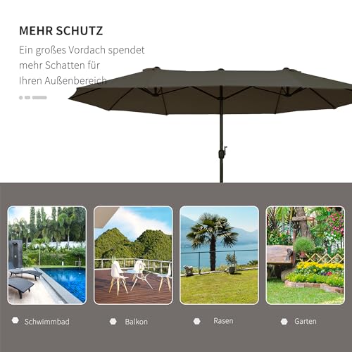 Outsunny Extra Large 15ft Patio Umbrella, Double-Sided Outdoor Umbrella with Crank Handle and Air Vents for Backyard, Deck, Pool, Market, Gray