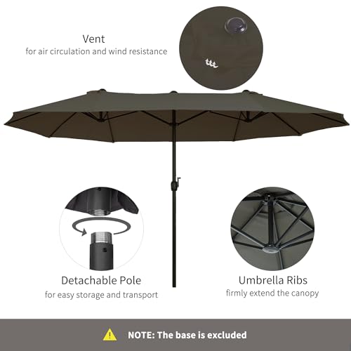 Outsunny Extra Large 15ft Patio Umbrella, Double-Sided Outdoor Umbrella with Crank Handle and Air Vents for Backyard, Deck, Pool, Market, Gray