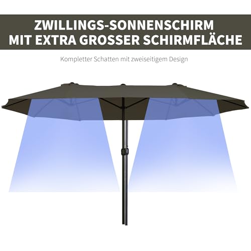 Outsunny Extra Large 15ft Patio Umbrella, Double-Sided Outdoor Umbrella with Crank Handle and Air Vents for Backyard, Deck, Pool, Market, Gray