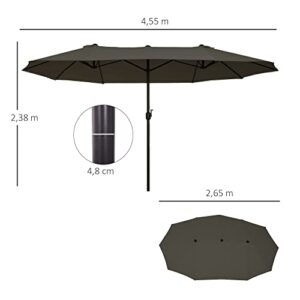Outsunny Extra Large 15ft Patio Umbrella, Double-Sided Outdoor Umbrella with Crank Handle and Air Vents for Backyard, Deck, Pool, Market, Gray