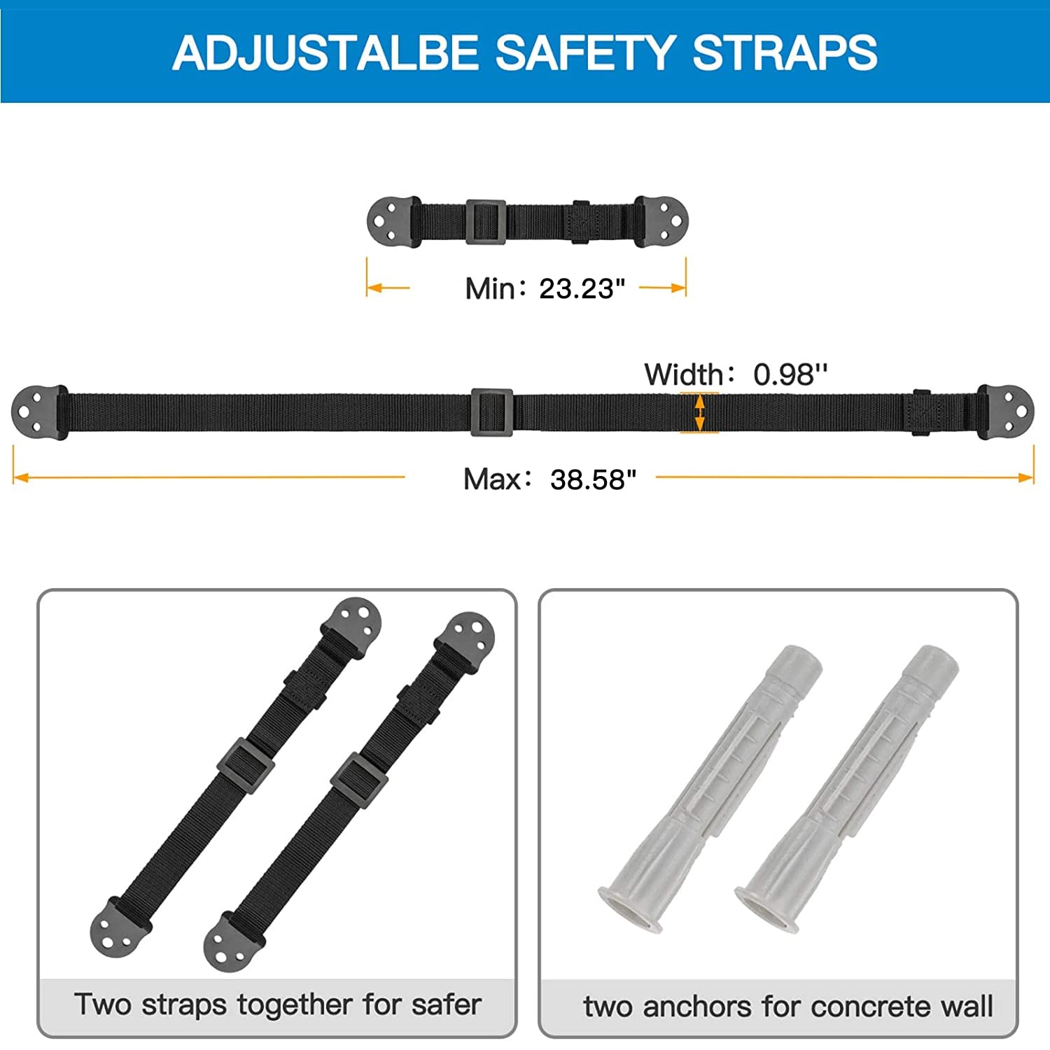 PERLESMITH TV Anti-tip Straps for TV, Screen and Furniture - Heavy Duty Dual TV Safety Straps with Metal Plate for Child Protection-Adjustable Earthquake Resistant Straps Secure Safety (PSAS1)