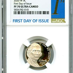 2020 W US MINT JEFFERSON PROOF FIRST DAY OF ISSUE Special Release FIRST EVER ' W ' Nickel PF70 UCAM NGC