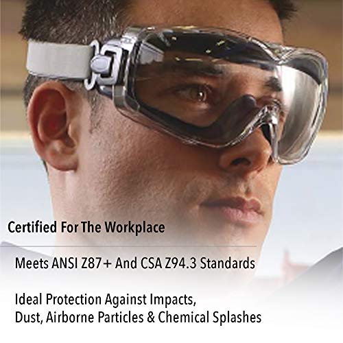 Honeywell Uvex Stealth OTG Safety Goggles with Clear HydroShield Anti-Fog Lens & Fabric Headband (S3970HSF)