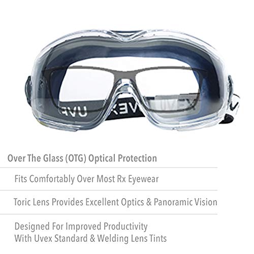 Honeywell Uvex Stealth OTG Safety Goggles with Clear HydroShield Anti-Fog Lens & Fabric Headband (S3970HSF)