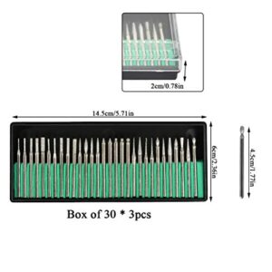 TIMESETL 90 Pcs Diamond Burr Bits Drill Kit for Engraving Carving Rotary Tool, 1/8"(3mm) Shank, for Glass, Gemstone, Metal