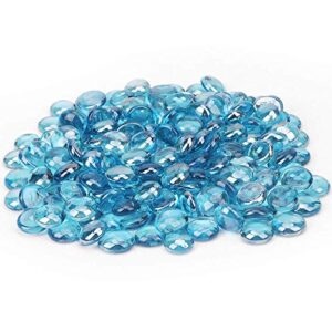 [18 Pound] Fire Glass Beads Fireglass Drops for Gas Fire Pit Fireplace Azure Blue Luster Reflective Decorative Glass Gems Rocks Pebbles Stone for Vase Fillers Fish Tank Aquarium Decoration (Azure)