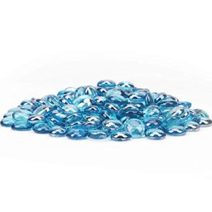[18 Pound] Fire Glass Beads Fireglass Drops for Gas Fire Pit Fireplace Azure Blue Luster Reflective Decorative Glass Gems Rocks Pebbles Stone for Vase Fillers Fish Tank Aquarium Decoration (Azure)