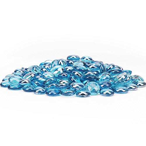 [18 Pound] Fire Glass Beads Fireglass Drops for Gas Fire Pit Fireplace Azure Blue Luster Reflective Decorative Glass Gems Rocks Pebbles Stone for Vase Fillers Fish Tank Aquarium Decoration (Azure)