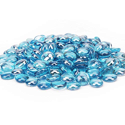 [18 Pound] Fire Glass Beads Fireglass Drops for Gas Fire Pit Fireplace Azure Blue Luster Reflective Decorative Glass Gems Rocks Pebbles Stone for Vase Fillers Fish Tank Aquarium Decoration (Azure)