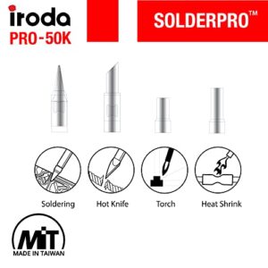 IRODA SOLDERPRO 50K Butane Soldering Kit | 4-in-1 30-70W Heat Gun Blower, Mini Torch Portable Butane Soldering Iron Kit, Rapid Heat Up, (Taiwan) No Butane Included