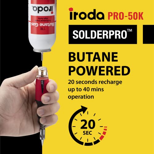 IRODA SOLDERPRO 50K Butane Soldering Kit | 4-in-1 30-70W Heat Gun Blower, Mini Torch Portable Butane Soldering Iron Kit, Rapid Heat Up, (Taiwan) No Butane Included