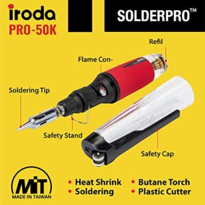 IRODA SOLDERPRO 50K Butane Soldering Kit | 4-in-1 30-70W Heat Gun Blower, Mini Torch Portable Butane Soldering Iron Kit, Rapid Heat Up, (Taiwan) No Butane Included