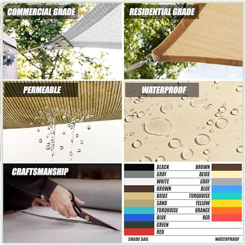 ColourTree 8' x 10' Sand Beige Sun Shade Sail Rectangle Canopy Awning Fabric Cloth Screen - UV Block UV Resistant Heavy Duty Commercial Grade - Outdoor Patio Carport - (We Make Custom Size)