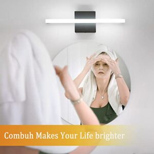 Combuh LED Bathroom Vanity Light Bar 16 Inch 9W Black IP44 Over Mirror Lighting Fixture Wall Sconce Indoor Modern Cool White 6000K