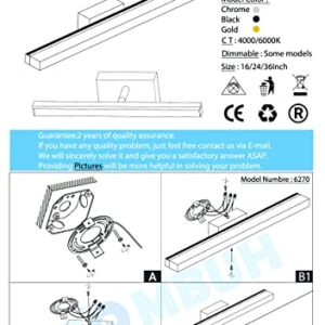 Combuh LED Bathroom Vanity Light Bar 16 Inch 9W Black IP44 Over Mirror Lighting Fixture Wall Sconce Indoor Modern Cool White 6000K