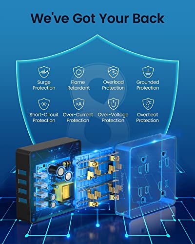 5ft Power Strip, SUPERDANNY Surge Protector 900 Joules, 4-Outlet 4-USB Extension Cord, Overload Switch, Grounded, Mountable, Desktop Charging Station for Home, Office, School, Dorm, Computer, Black