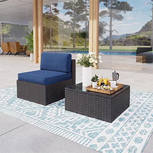 MFSTUDIO 2 Piece Patio Sectional Furniture Set Outdoor Sofa Set Patio Conversation Set Wicker Sofa, Navy Blue