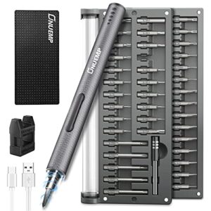 onuemp mini electric precision screwdriver cordless, anti-slip rechargeable power screwdrivers set, with 55 precision bits, 3 led light, magnetic pad, repair tool set for phone laptop watch computer