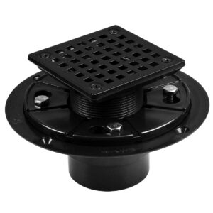 square shower drain with strainer matte black, fit 2" or 3" waste pipe (abs)