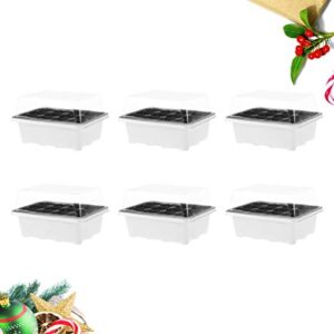 DOITOOL 6 PCS Seedling Starter Trays with Dome 12 Cells for Gardening Bonsai Seedling Plant Grow Starting Germination Kit 18 x 14 x 6 cm (White)