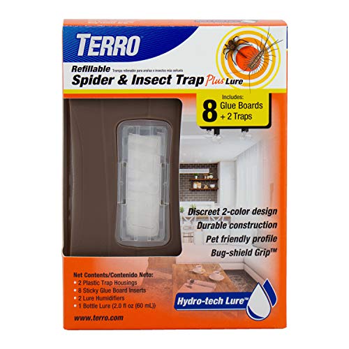 TERRO T3220 Refillable Spider & Insect Trap Attracts Pests with Hydro-tech Lure – Includes 2 Traps & 8 Glue Boards , Brown