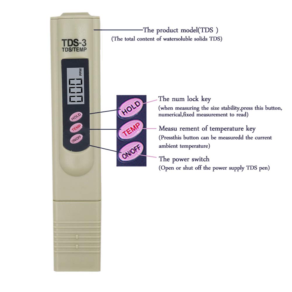 iPstyle Digital TDS Meter Water Tester, PPM Water Quality Tester Measuring Range 0-9999ppm, Ideal for Drinking Water, Swimming Pool, Aquariums, Hydroponics (Grey) (TDS)