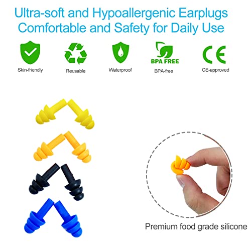 Ear Plugs for Sleeping,16 Pairs Noise Canceling Soft Reusable Silicone Earplugs Waterproof Noise Reduction Earplugs for Concert,Swimming,Study,Loud Noise,Snoring