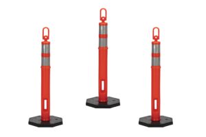 cj safety (pack of 3 sets) 45" orange delineator post cone with 10 lbs. rubber base, 2 reflective bands (set of 3 (post & base))