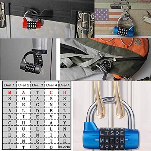 Padlock 5 Letter Word Lock,5 Digit Combination Lock,Gym Locker Lock,Safety Padlock for School Gym Locker,Sports Locker,Fence,Toolbox,Hasp Cabinet Storage (Blue)