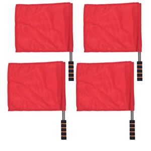 besportble 4 pcs hand signal flags stainless steel pole match solid color command flag referee flag for football track and field (red)