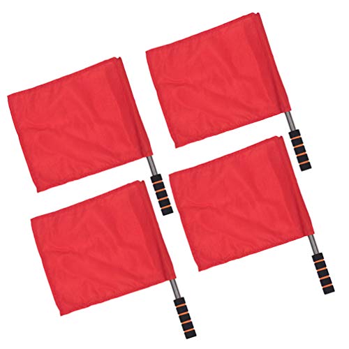 BESPORTBLE 4 pcs Hand Signal Flags Stainless Steel Pole Match Solid Color Command Flag Referee Flag for Football Track and Field (Red)