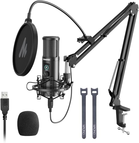 MAONO USB Microphone, Professional Condenser Computer PC Mic with One-Touch Mute, Gain Control for Podcast, Recording, Gaming, Streaming, Zoom Meeting, Instruments, Studio, YouTube, Discord PM421