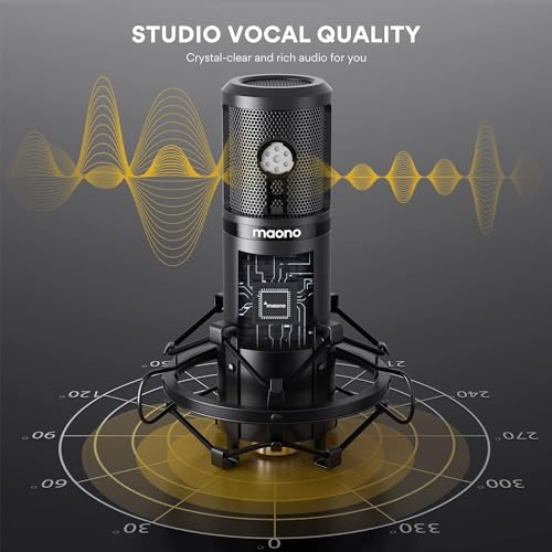 MAONO USB Microphone, Professional Condenser Computer PC Mic with One-Touch Mute, Gain Control for Podcast, Recording, Gaming, Streaming, Zoom Meeting, Instruments, Studio, YouTube, Discord PM421