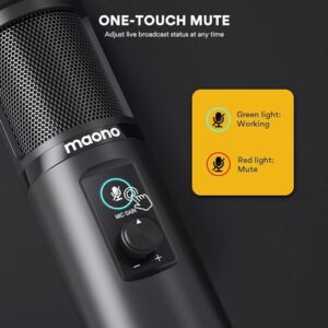 MAONO USB Microphone, Professional Condenser Computer PC Mic with One-Touch Mute, Gain Control for Podcast, Recording, Gaming, Streaming, Zoom Meeting, Instruments, Studio, YouTube, Discord PM421