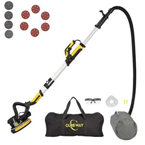 cubeway drywall sander with vacuum, rotary and detachable dust shroud for up to the wall sanding, electric drywall sander with variable speed and led light, etl listed