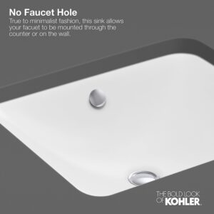 KOHLER 8189-0 Verticyl 17" Rectangular Undermount Bathroom Sink, Vitreous Lavatory Vanity Sink, Undermount Bathroom Sink Rectangle, White