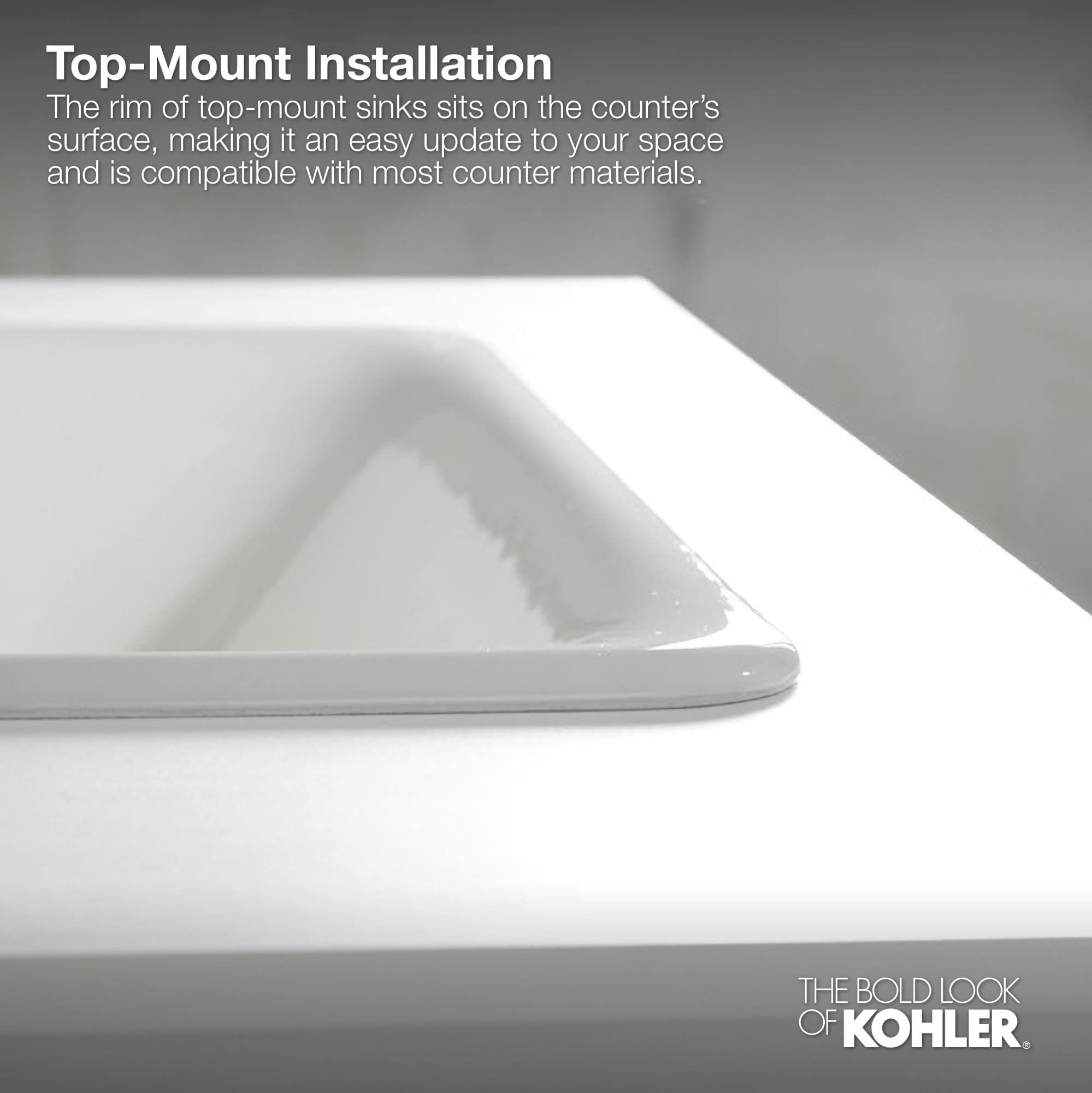 KOHLER 8189-0 Verticyl 17" Rectangular Undermount Bathroom Sink, Vitreous Lavatory Vanity Sink, Undermount Bathroom Sink Rectangle, White