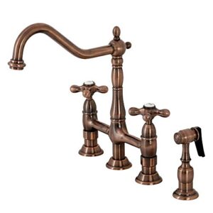 kingston brass ks127axbsac heritage bridge kitchen faucet, antique copper, 11.19 x 8.56 x 13.13