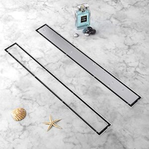 yefu 2 in 1 linear shower drain 24-inch, new type linear drains, 304 stainless steel shower floor drain with tile insert grate, adjustable leveling feet, hair strainer