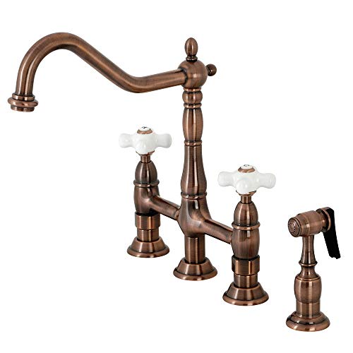 Kingston Brass KS127PXBSAC Heritage Bridge Kitchen Faucet, Antique Copper