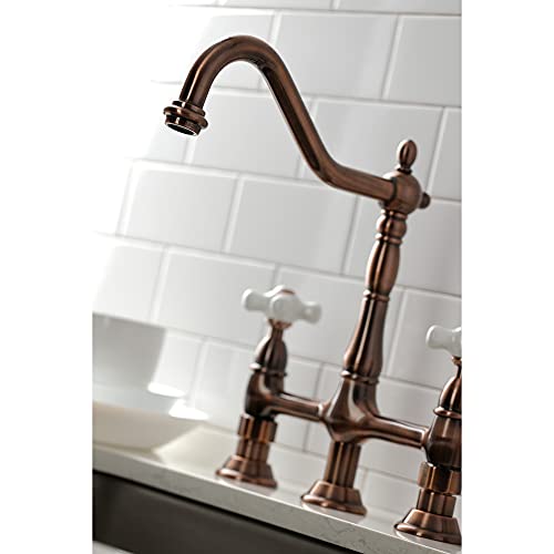 Kingston Brass KS127PXBSAC Heritage Bridge Kitchen Faucet, Antique Copper