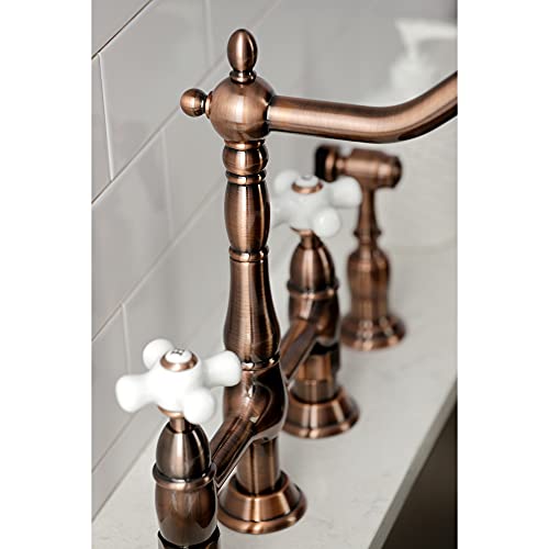 Kingston Brass KS127PXBSAC Heritage Bridge Kitchen Faucet, Antique Copper