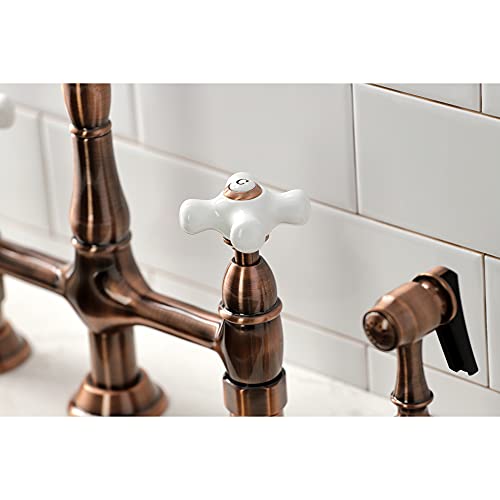 Kingston Brass KS127PXBSAC Heritage Bridge Kitchen Faucet, Antique Copper