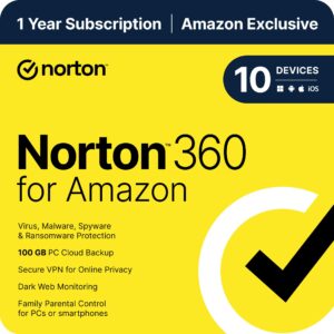 norton 360 for amazon, 2024 ready, antivirus software for up to 10 devices with auto renewal