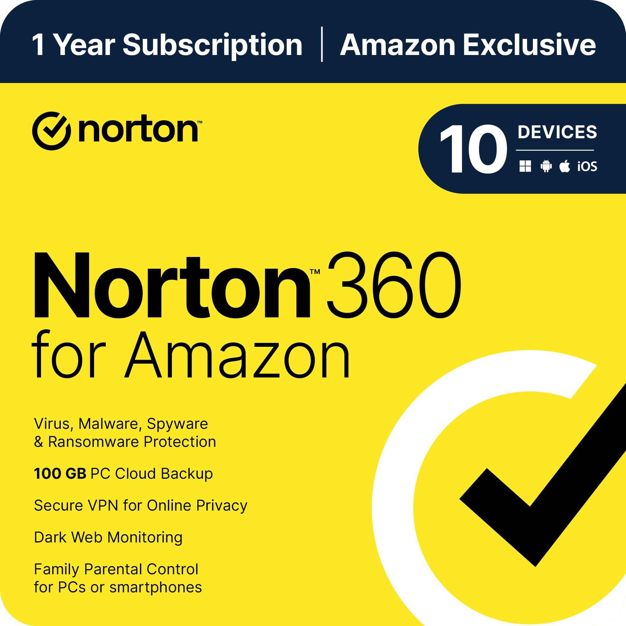 Norton 360 for Amazon, 2024 Ready, Antivirus software for up to 10 Devices with Auto Renewal